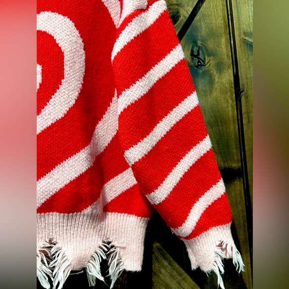 NWOT Miss Sparkling Pink & Red Frayed Heart Sweater Sz L - Picture 9 of 13